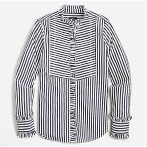 NWT J. Crew Striped Pleat Front Ruffle Tuxedo Shirt